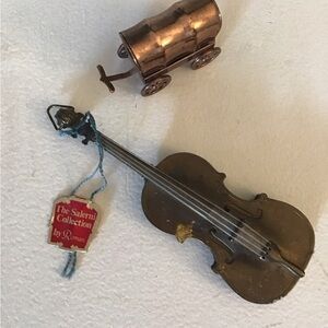 Bronze Violin and Wagon Figurines